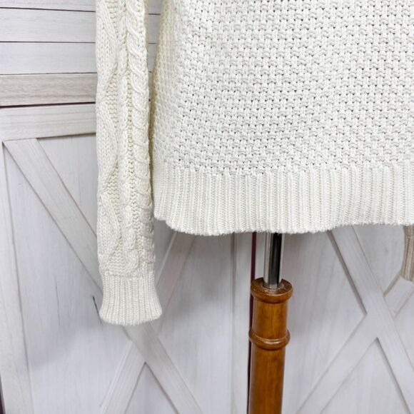 Lauren Ralph Lauren Waffle Cable Knit Turtleneck Sweater Cream Large Fisherman - Picture 6 of 11